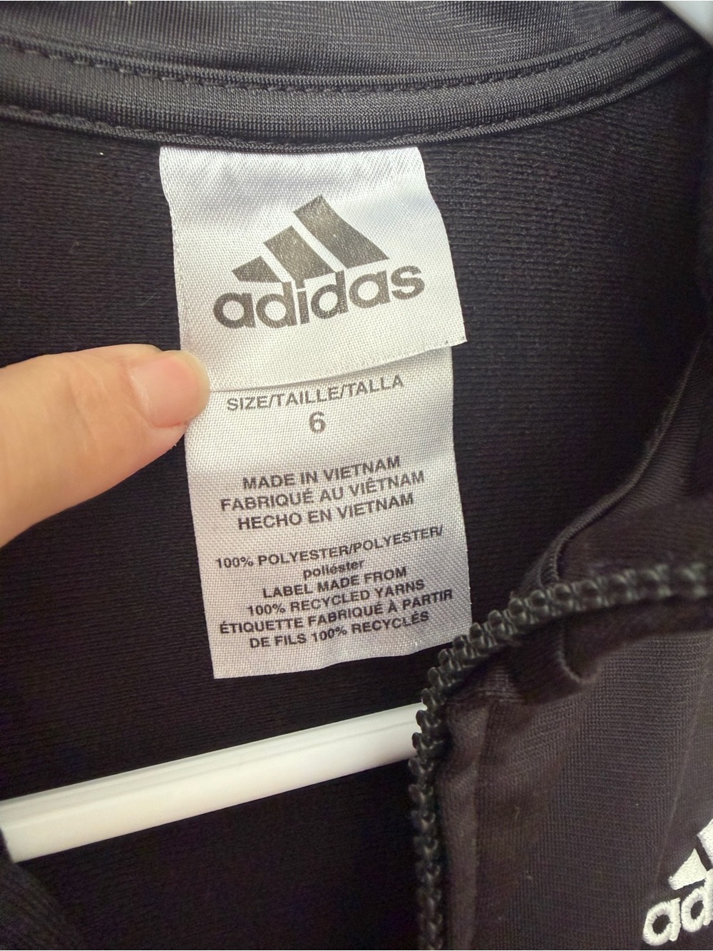 Adidas Kids Size 6 Black White 3-Stripe Full Zip Track Jacket - Picture 3 of 3
